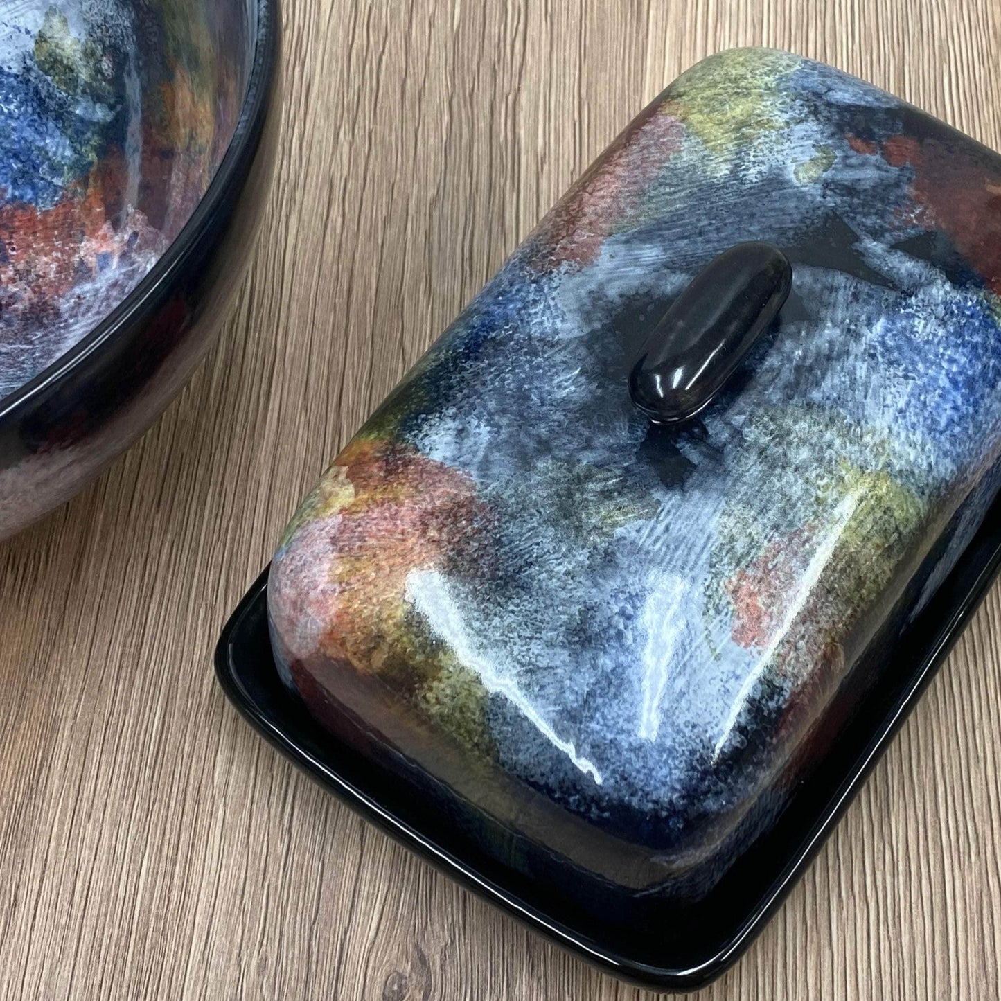 Butter Dish and Fruit Bowl Set - Abstract Glaze