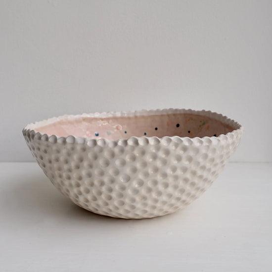 Handmade Pastel Pink Circle Texture Ceramic Fruit Bowl