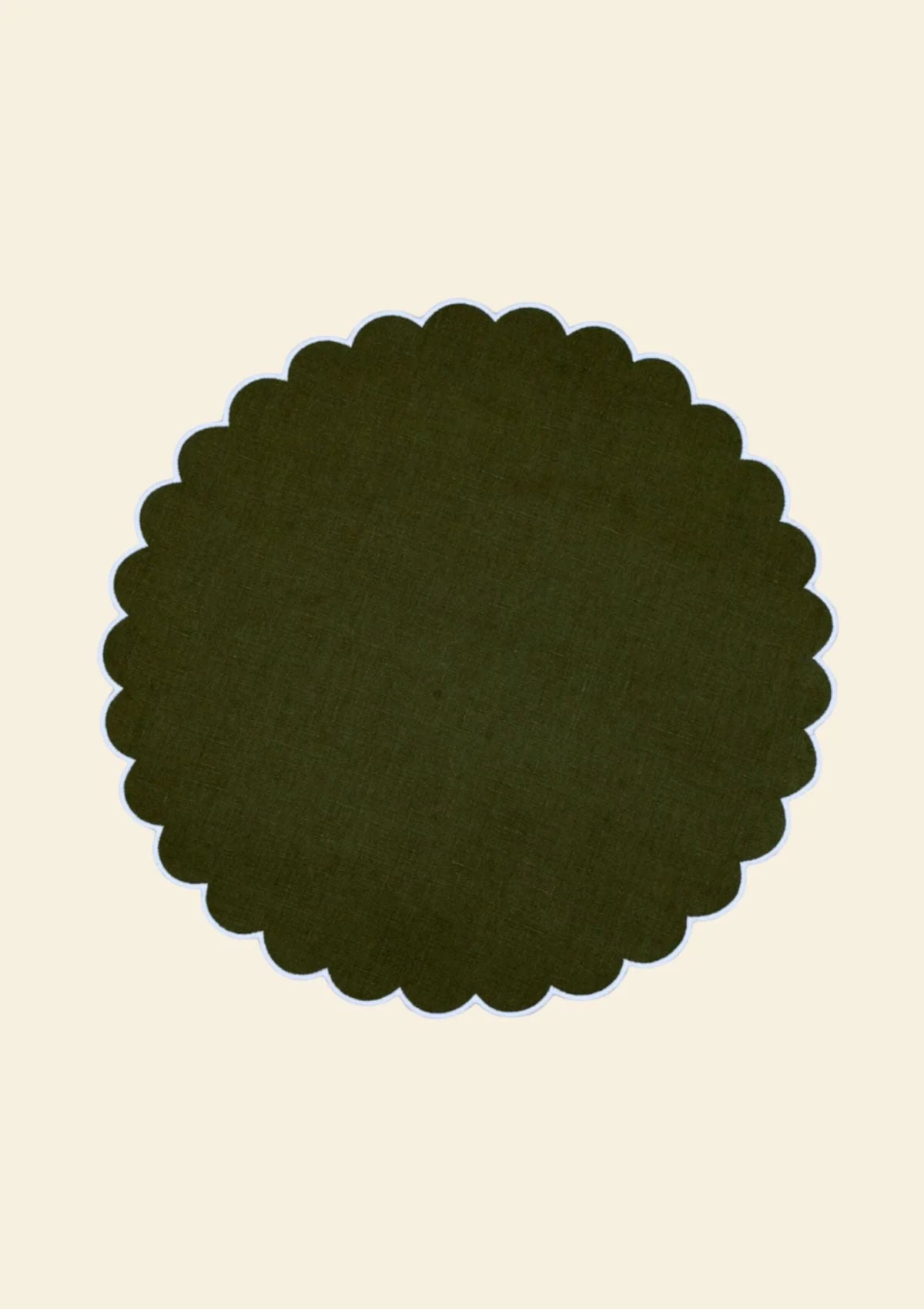 The Forest Green and White Linen Scalloped Round Placemats (Set of 2)