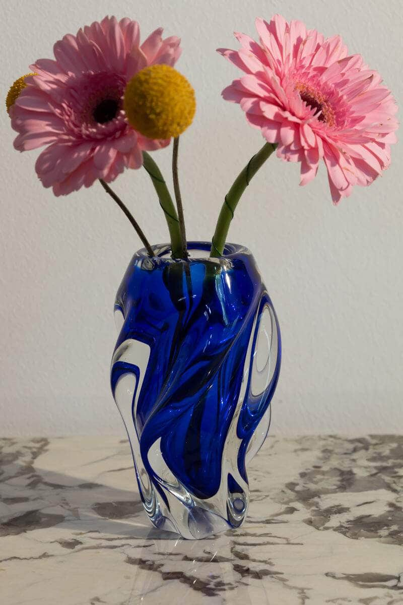 Vintage Bohemian Glass Twist Cobalt Blue Vase