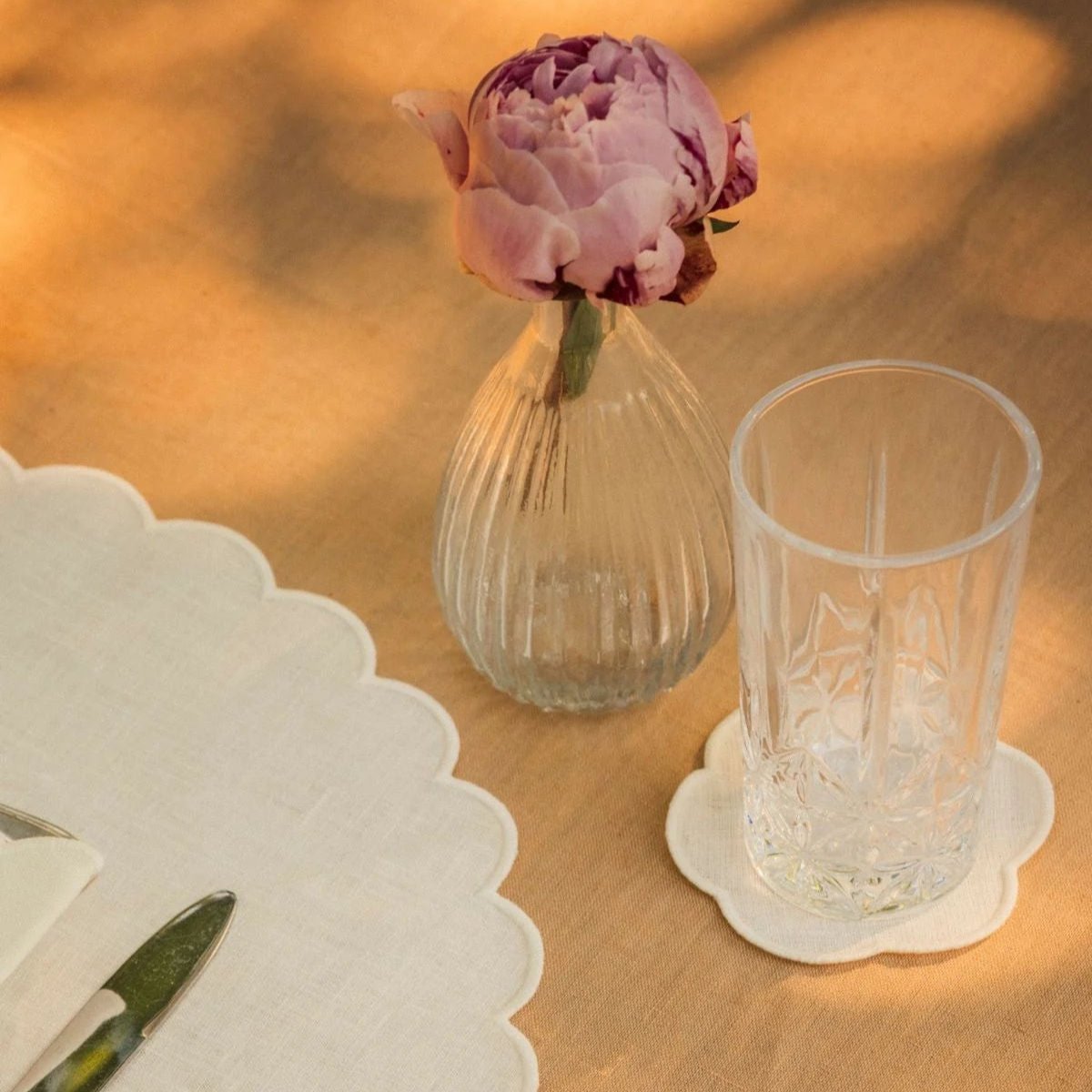 The White Linen Scalloped Coasters (Set of 4)