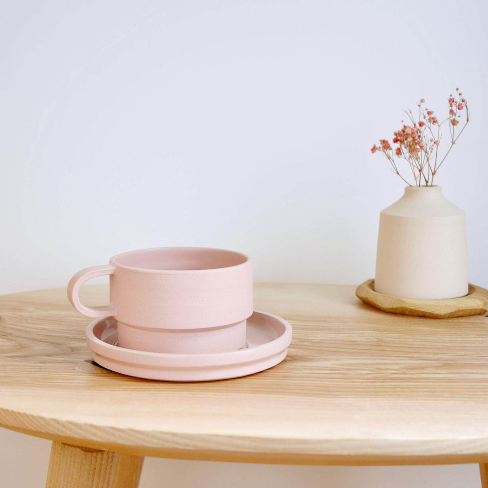 Short Angular Mug and Saucer Coffee Set, Blush