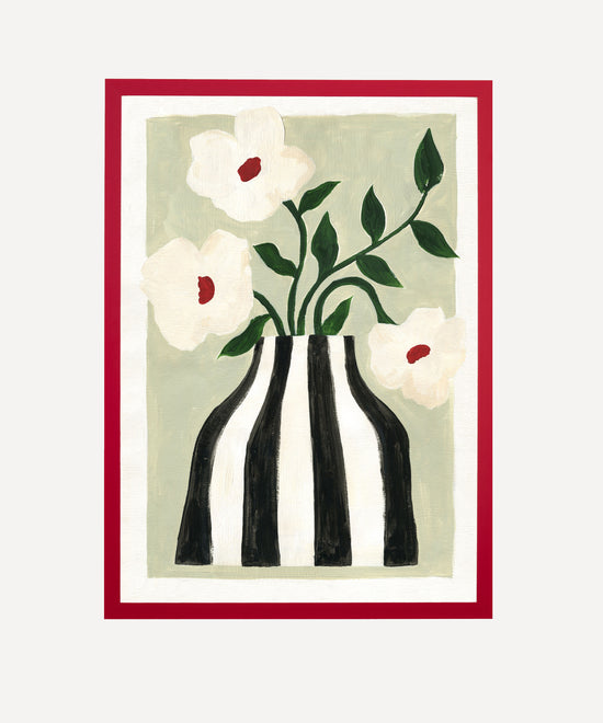 Striped Vase and White Flowers, Giclée Print