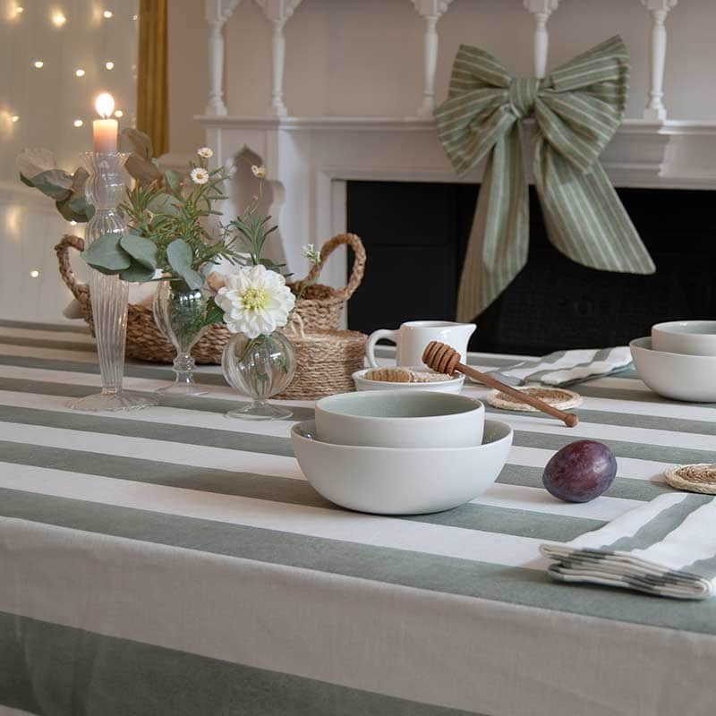 Sage Striped Rectangle Tablecloth Ruffle