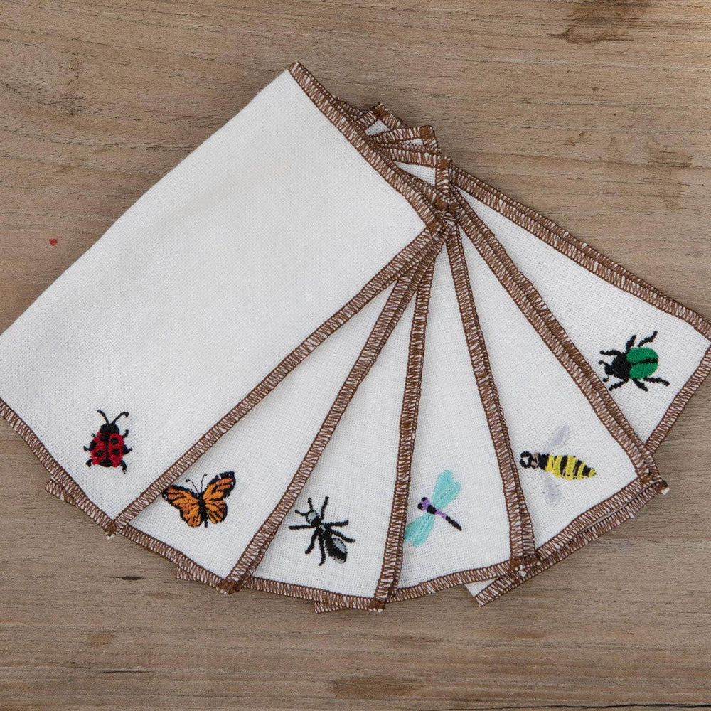 Insects Cocktail Linen Napkins - Set Of 6