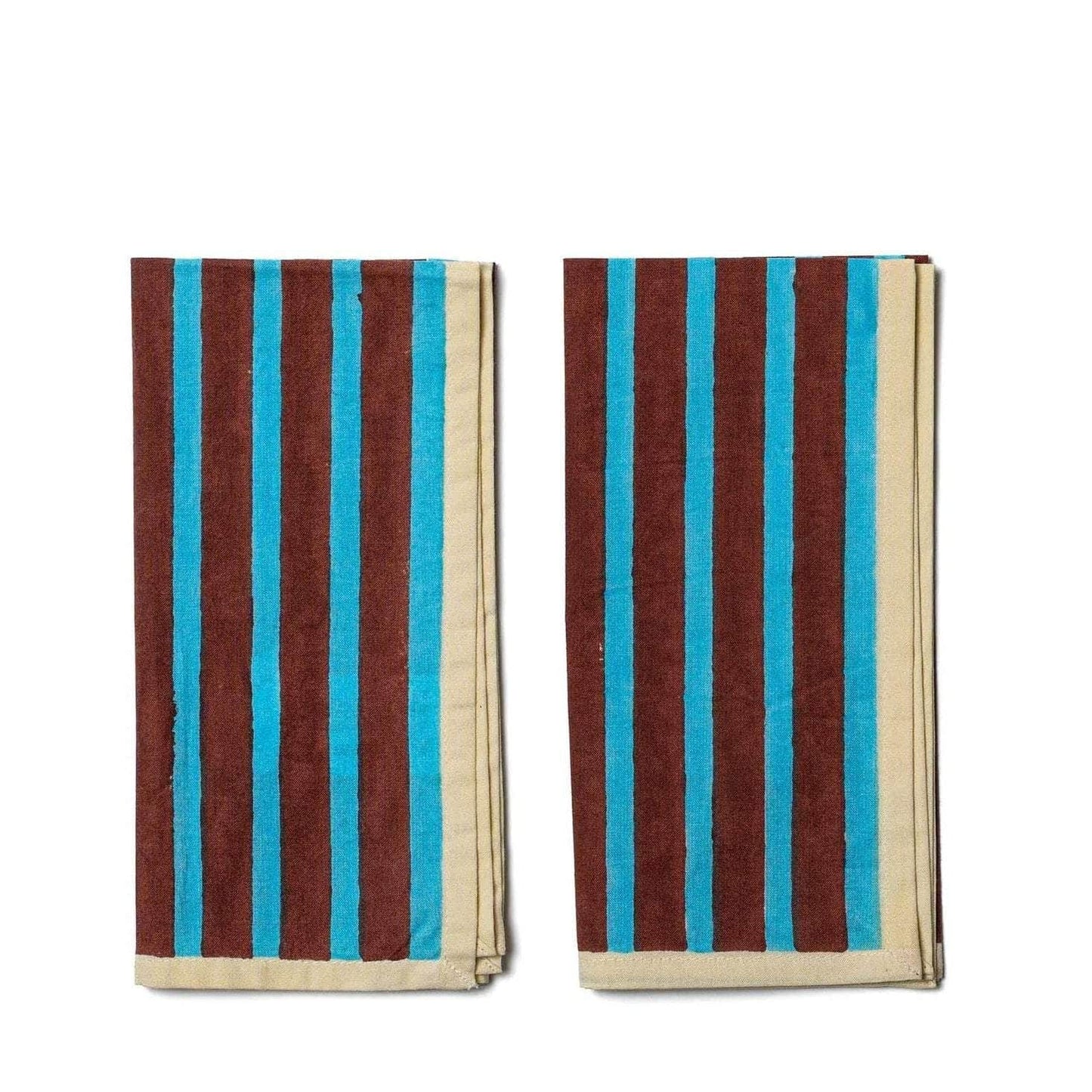 Block Stripe Napkins - Cyan / Russet