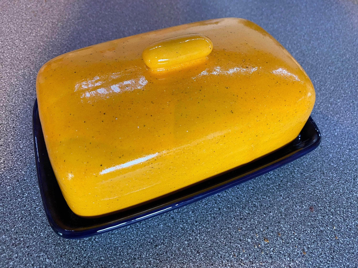 Butter Dish and Sugar Bowl Set - Yellow Speckle Glaze