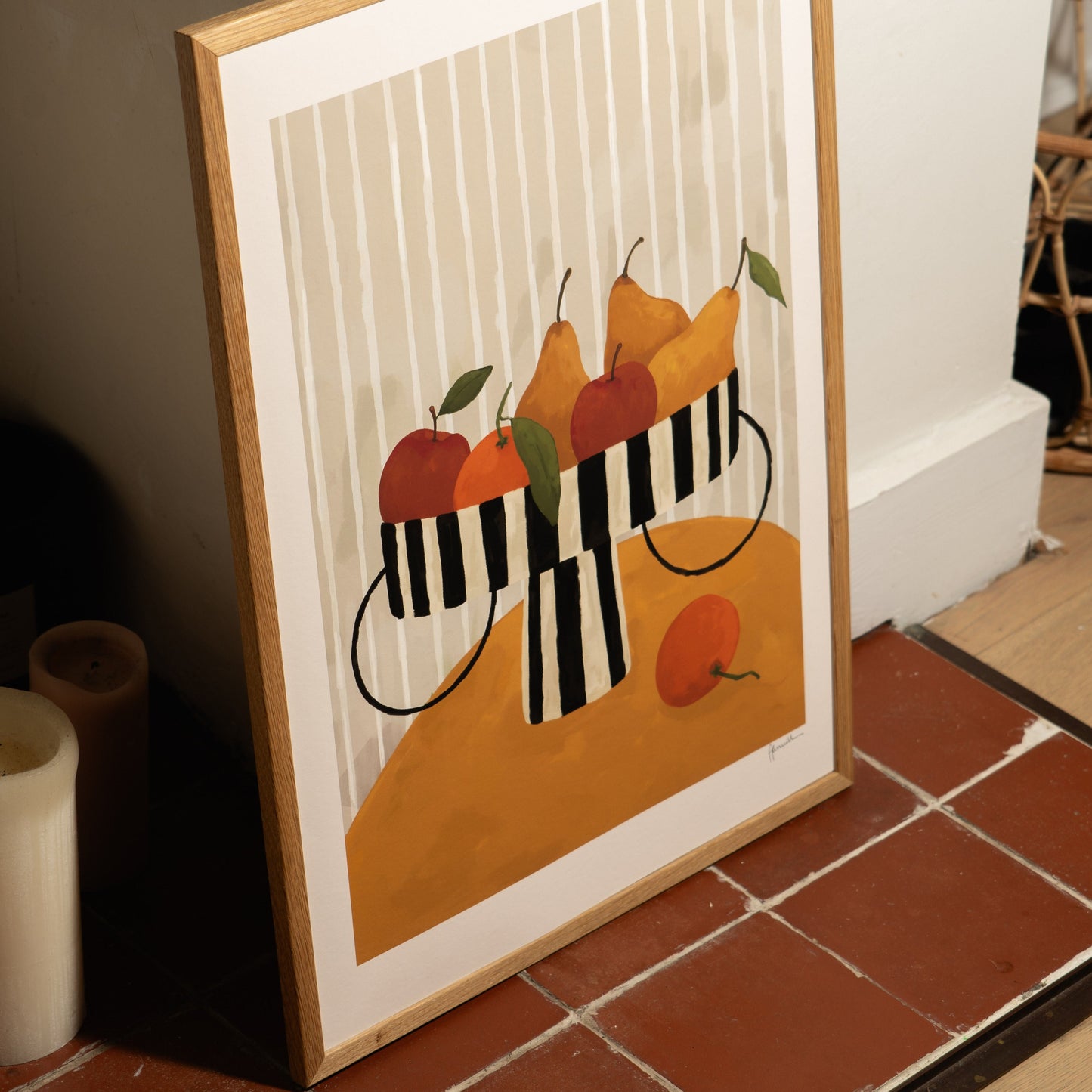 Fruit In Striped Bowl Print