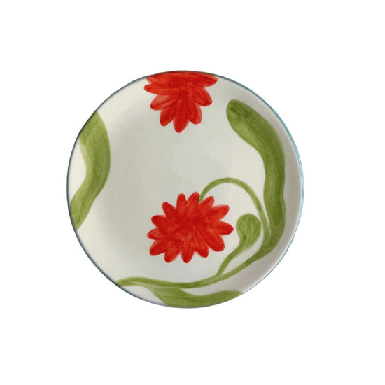 Small Hand-painted Red Flower Plates (Set of 2)