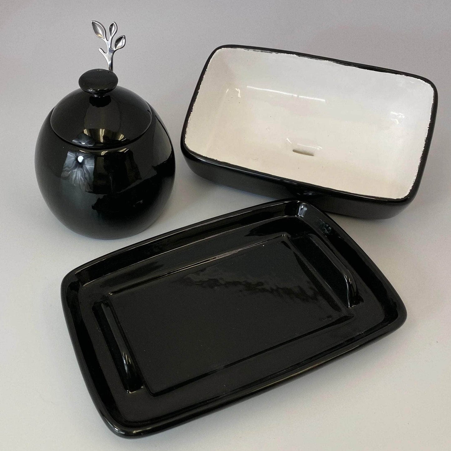 Butter Dish and Sugar Bowl Set - Jet Black Glaze