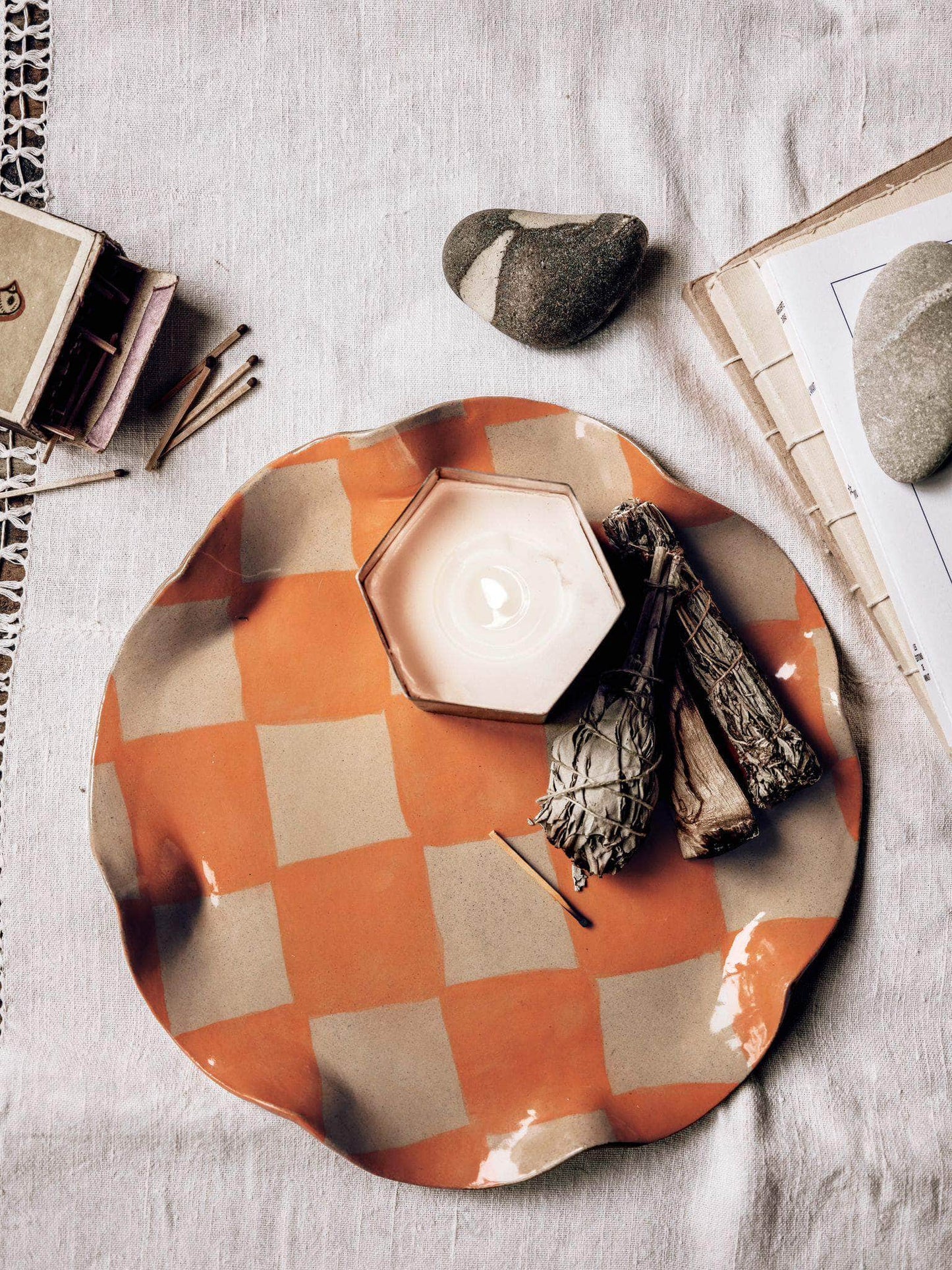 Orange Wavy Check Serving Platter