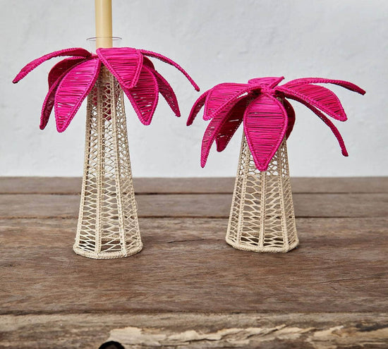 Medium Fuschia Iraca Palm Tree Candleholder