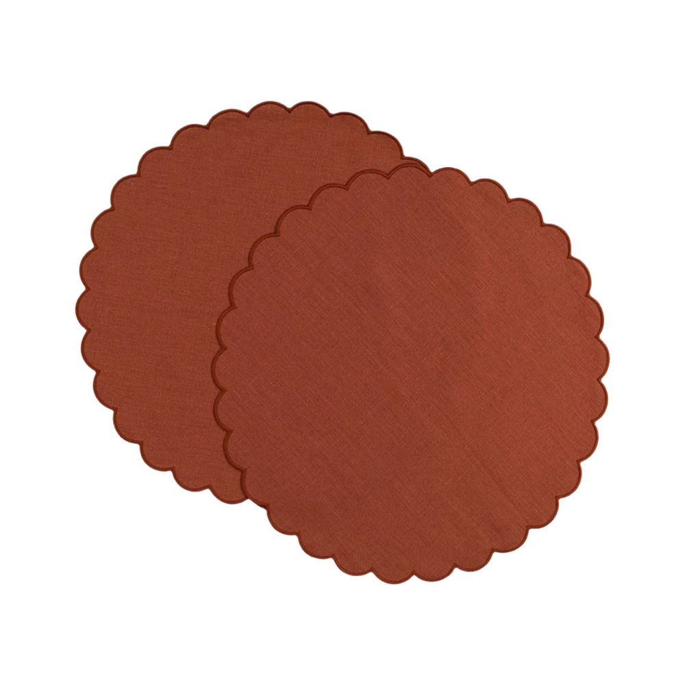 The Red Ochre Linen Scalloped Round Placemats (Set of 2)