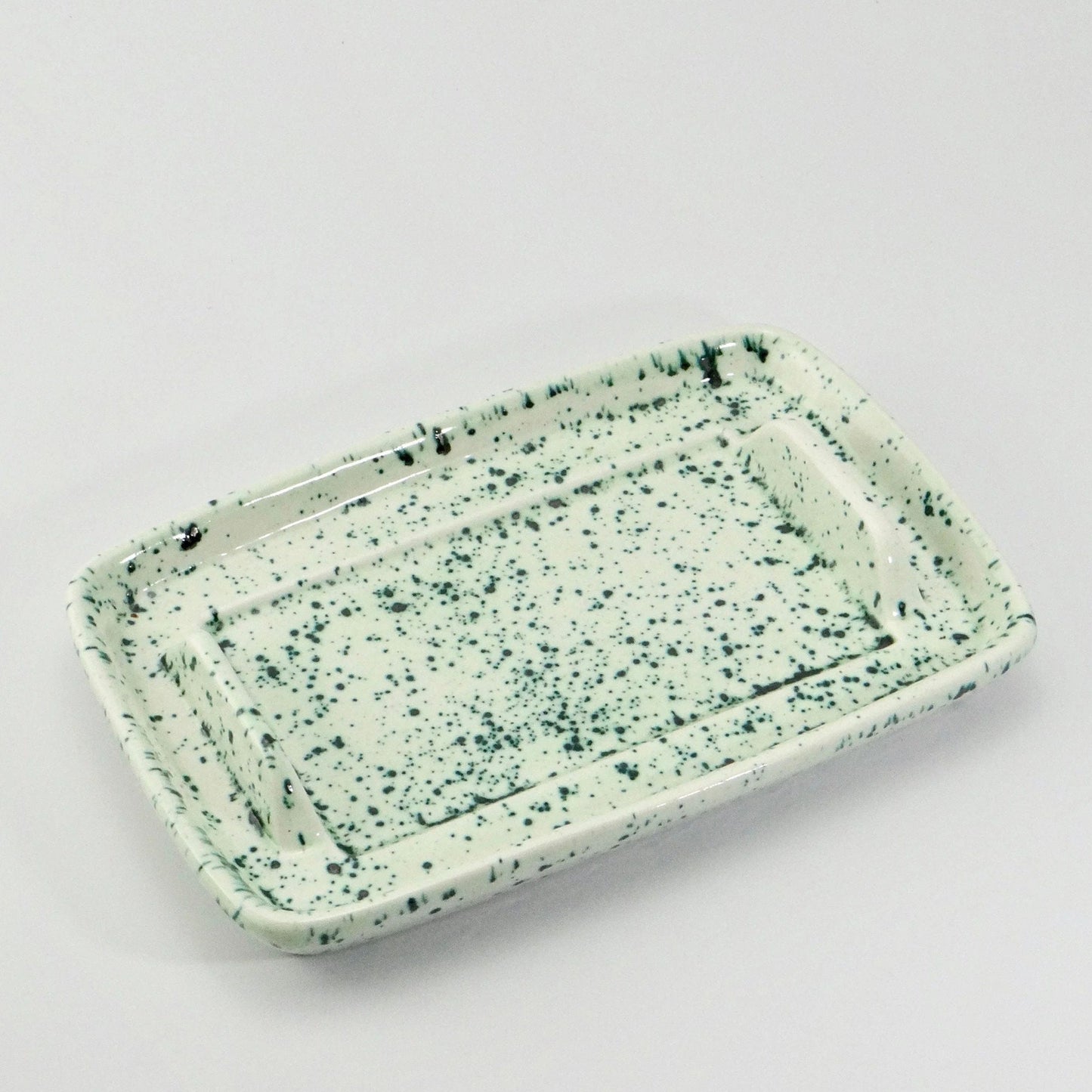 Butter Dish, Speckled Green Glaze