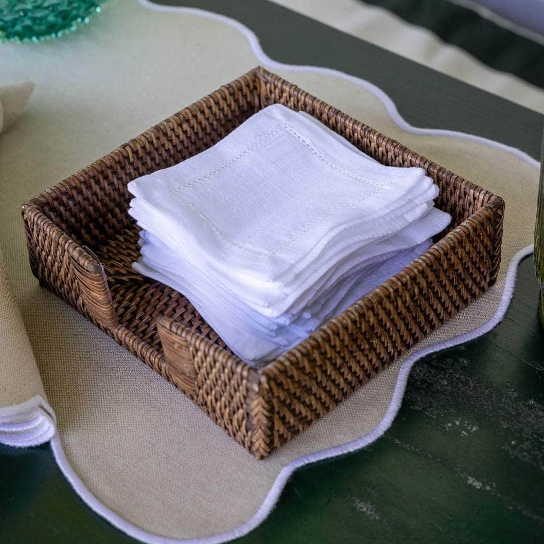 White Cocktail Napkin with Hemstitch