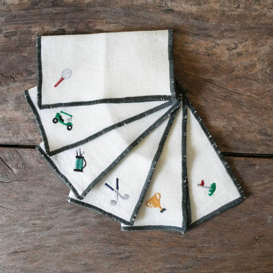 Golf Cocktail Linen Napkins - Set of Six