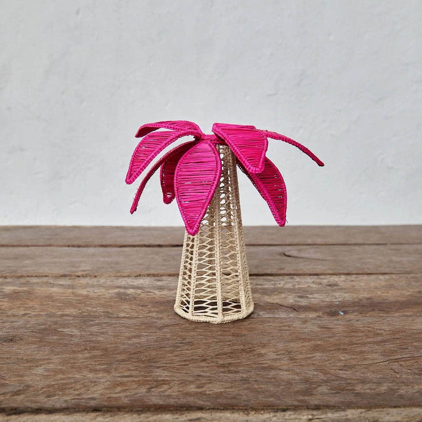 Medium Fuschia Iraca Palm Tree Candleholder