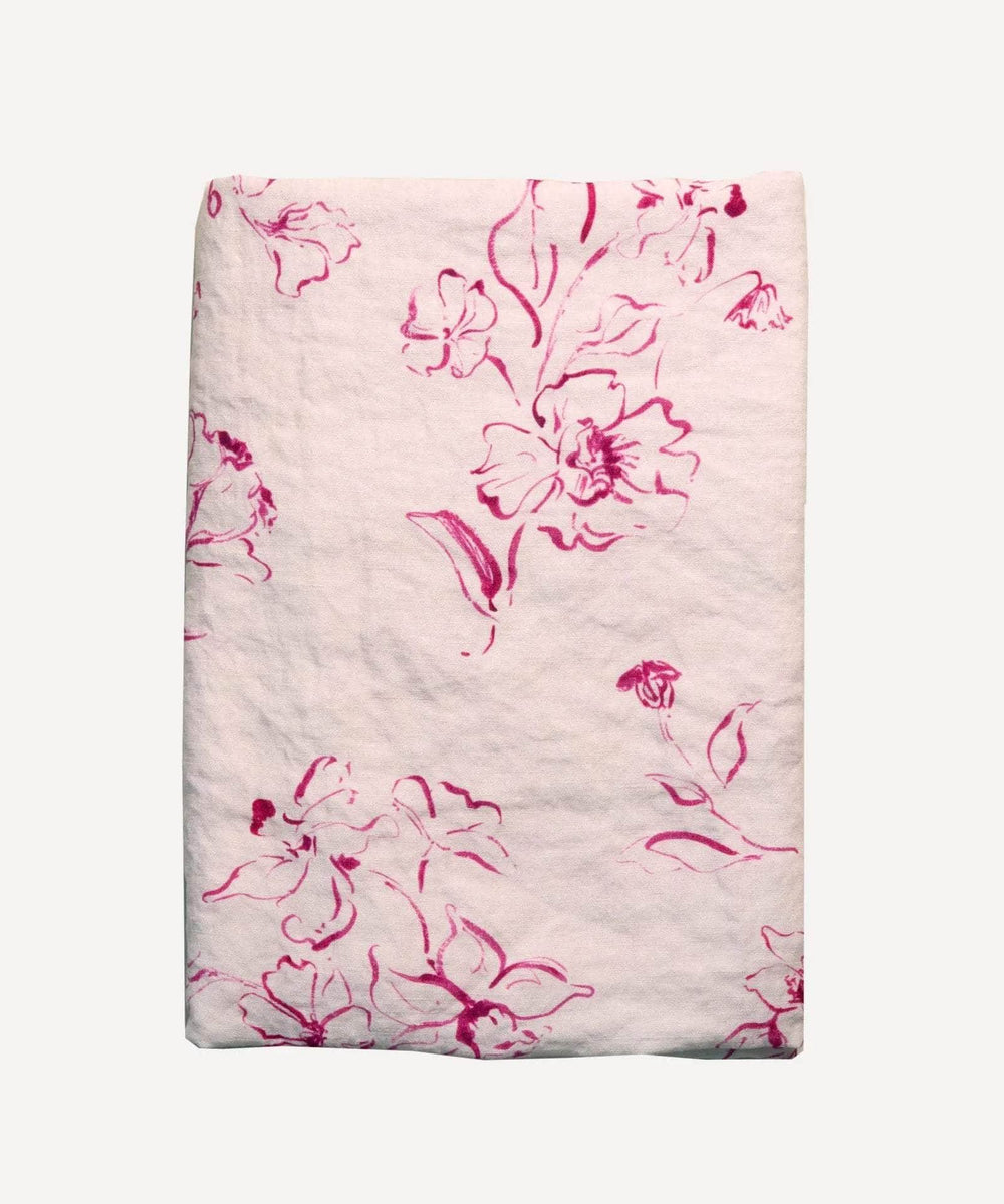 Wild Bloom Pink Linen Tablecloth