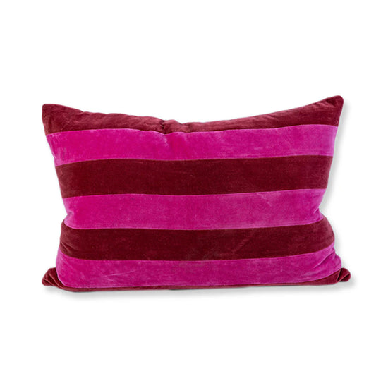 Striped Velvet Lumbar Pillow - Wine + Hot Pink