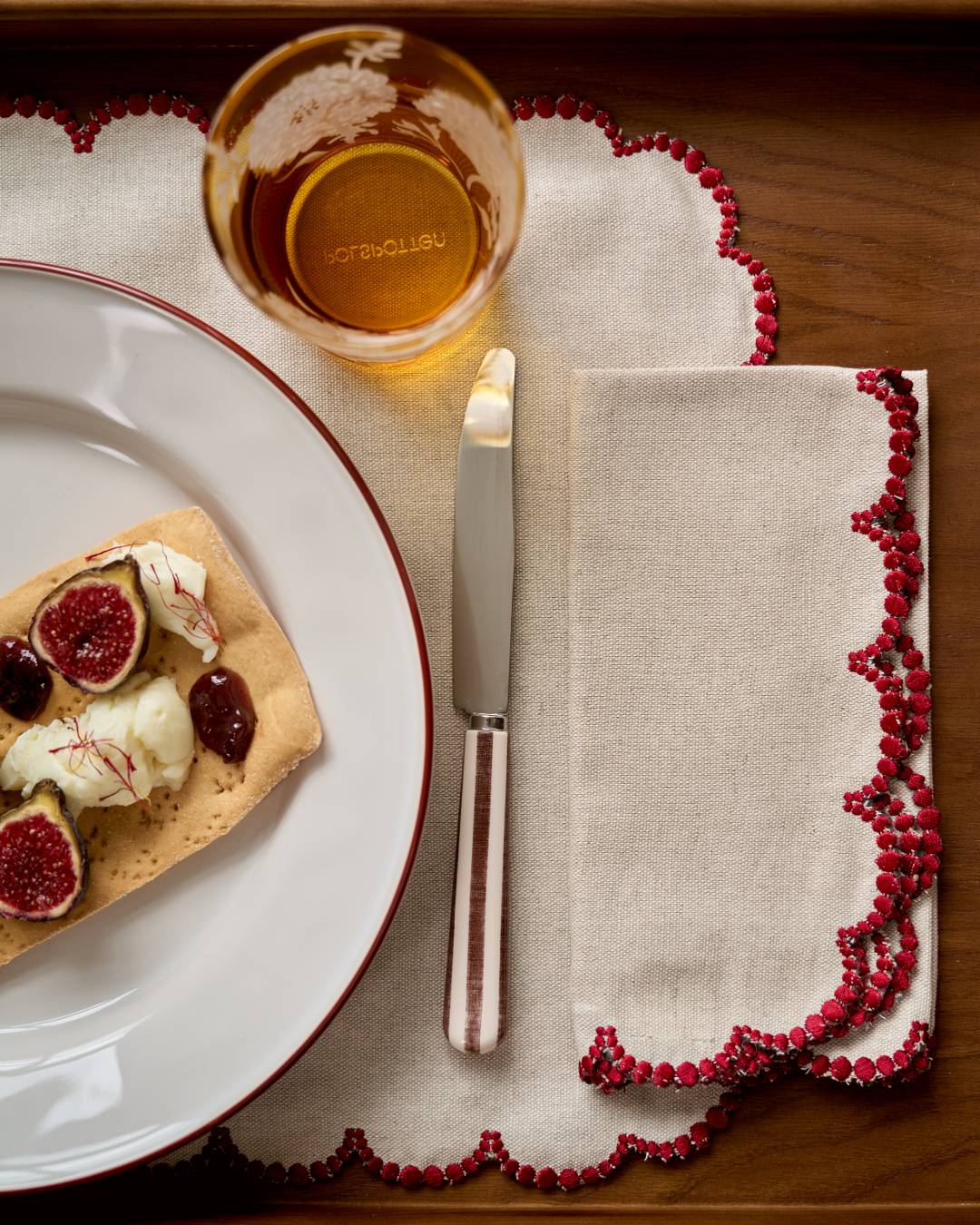 Luna Napkin, Beige with Burgundy