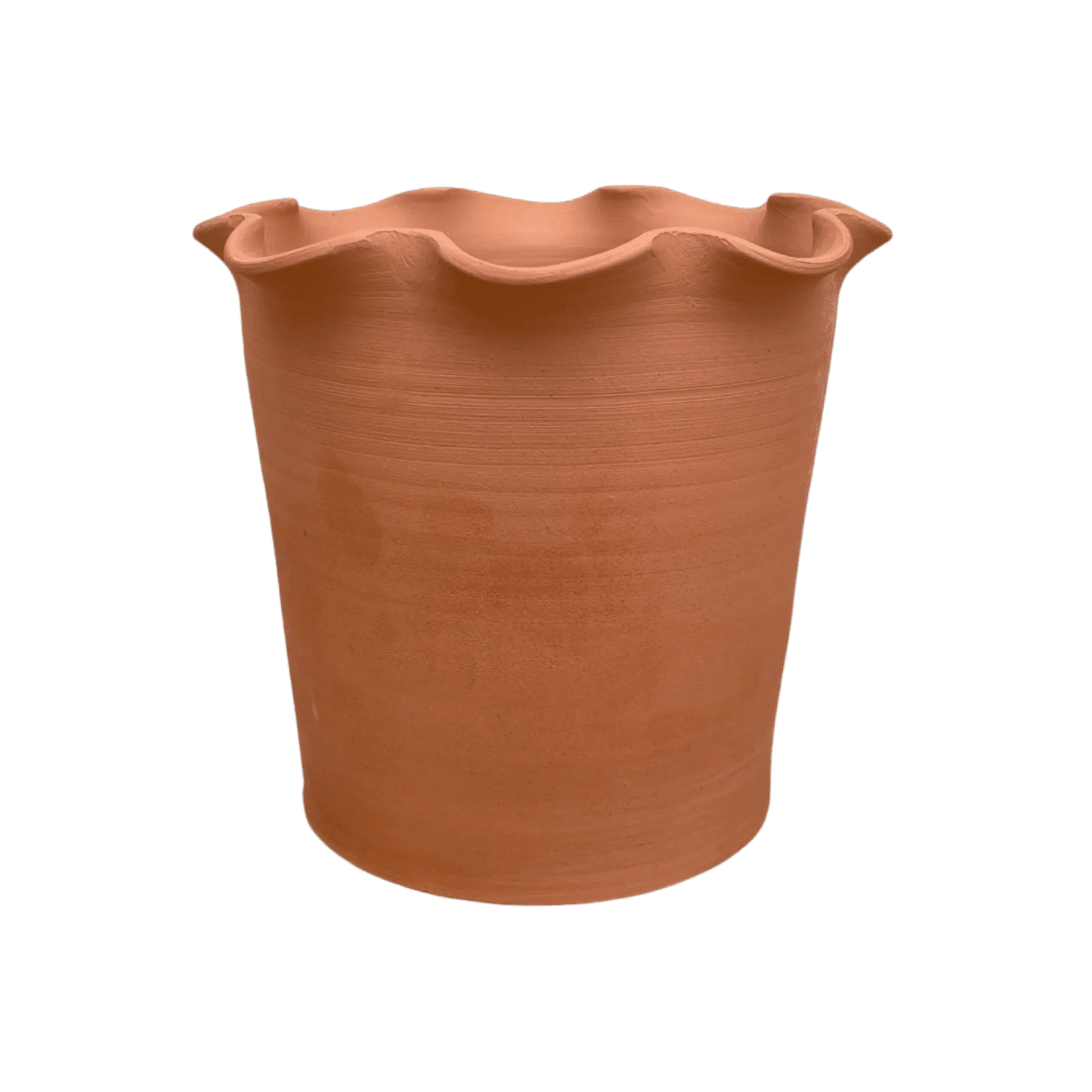 Frilly Plant Pot and Saucer - Terracotta.