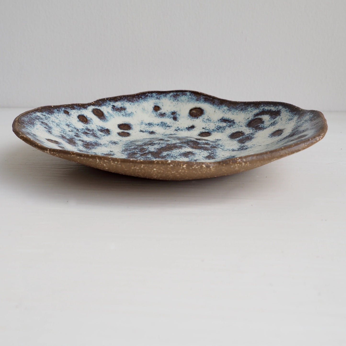 Handmade Brown Pottery Cereal Bowl With Cream / Blue Speckled Glaze