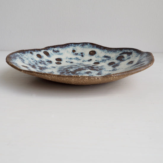 Handmade Brown Pottery Cereal Bowl With Cream / Blue Speckled Glaze