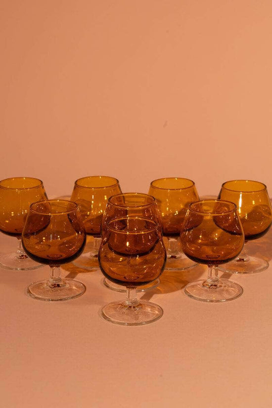 Vintage Spanish Amber Glasses Set of Six