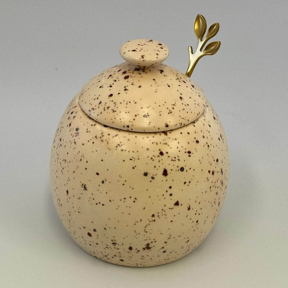 Sugar Bowl with Spoon Honey Speckle Glaze