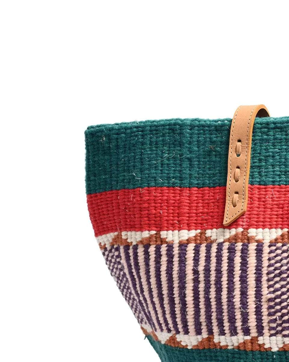 FAIDIKA: Handwoven Green, Red, Purple, Pink Wool Tote Bag