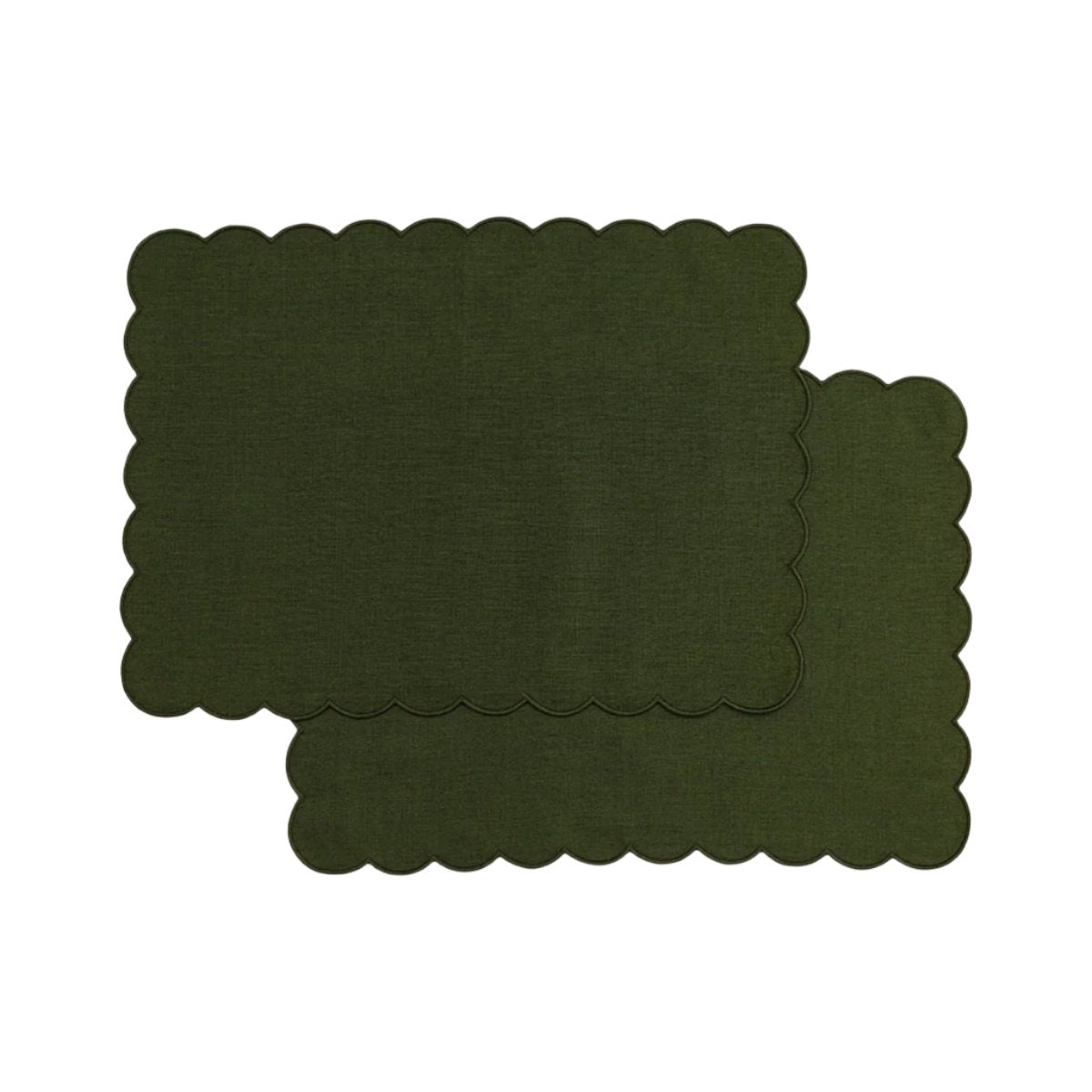 The Forest Green Linen Scalloped Rectangular Placemats (Set of 2)