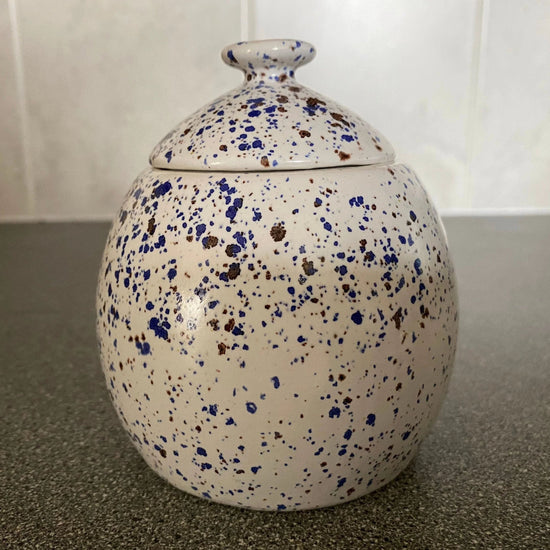 Sugar Bowl with Lid and Spoon in Speckled Blue Glaze