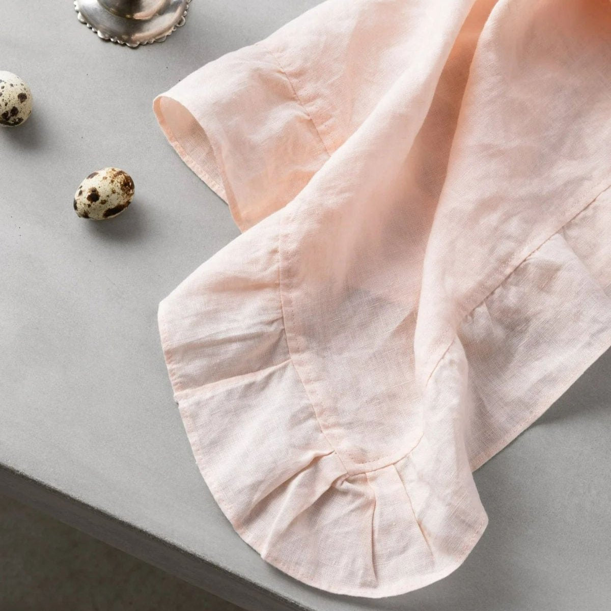 100% Ruffle Linen Table Napkins - Candy Pink-Peach (Set of Four)