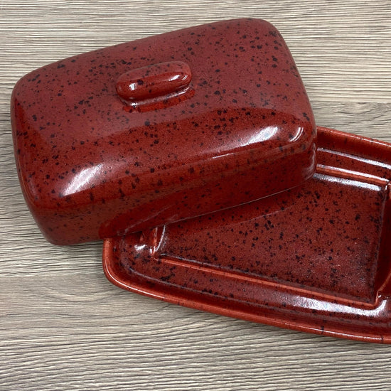 Butter Dish with Lid Speckled Red Glaze