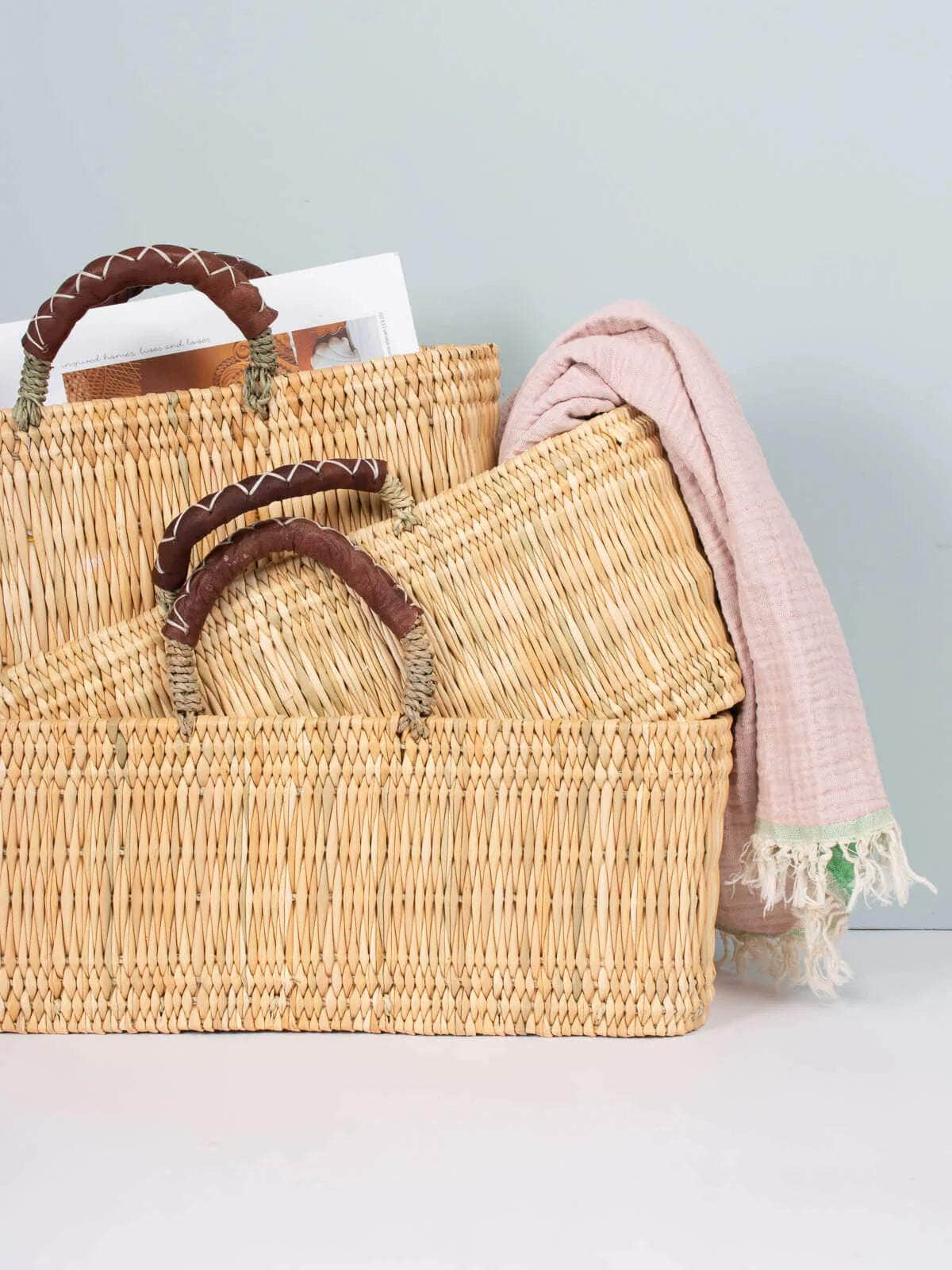 Reed Basket with Leather