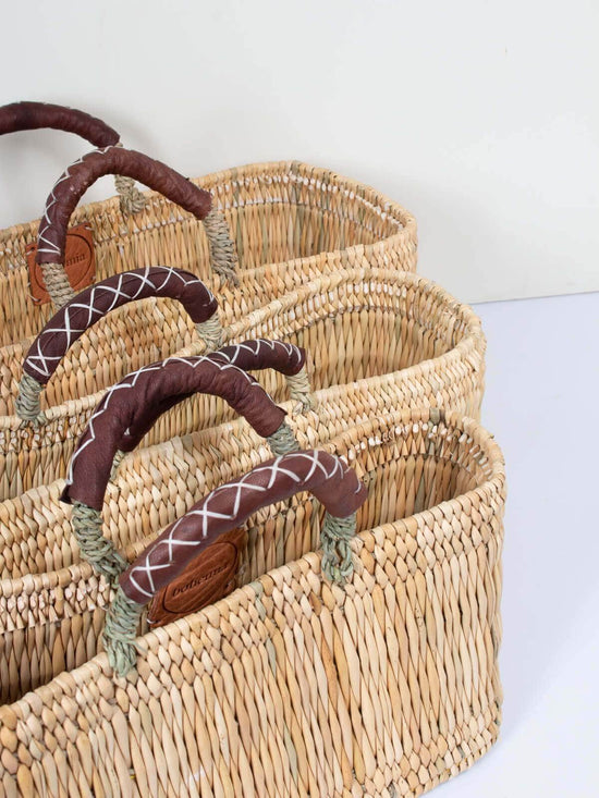 Reed Basket with Leather