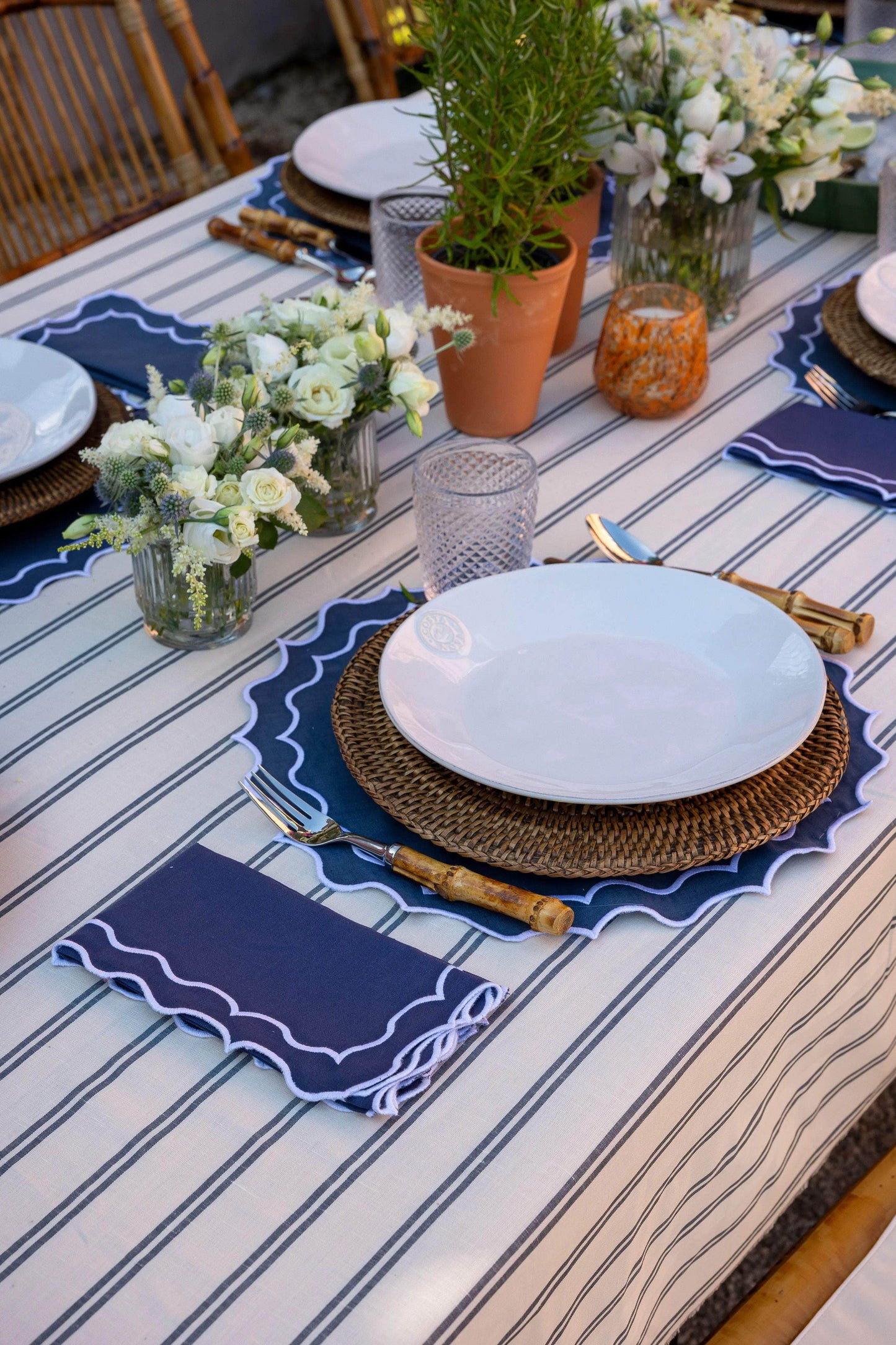 Navy Napkin, Blue with White