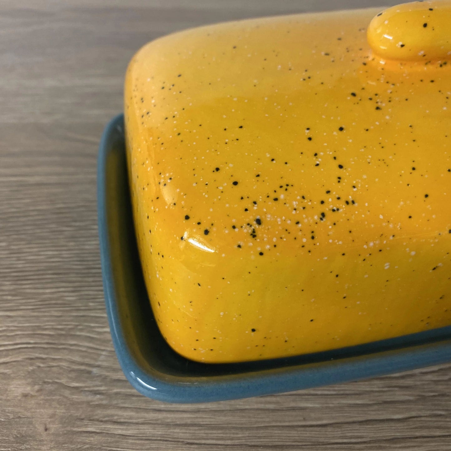 Yellow Butter Dish Lid with Grey Dish