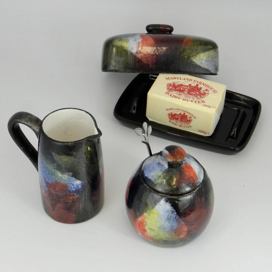 Butter Dish, Sugar Bowl and Milk Jug Set - Abstract Glaze