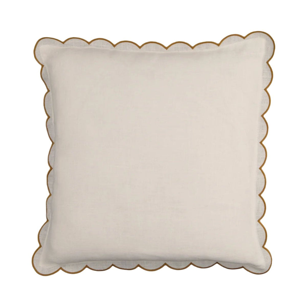 The White & Yellow Ochre Scalloped Linen Square Cushion