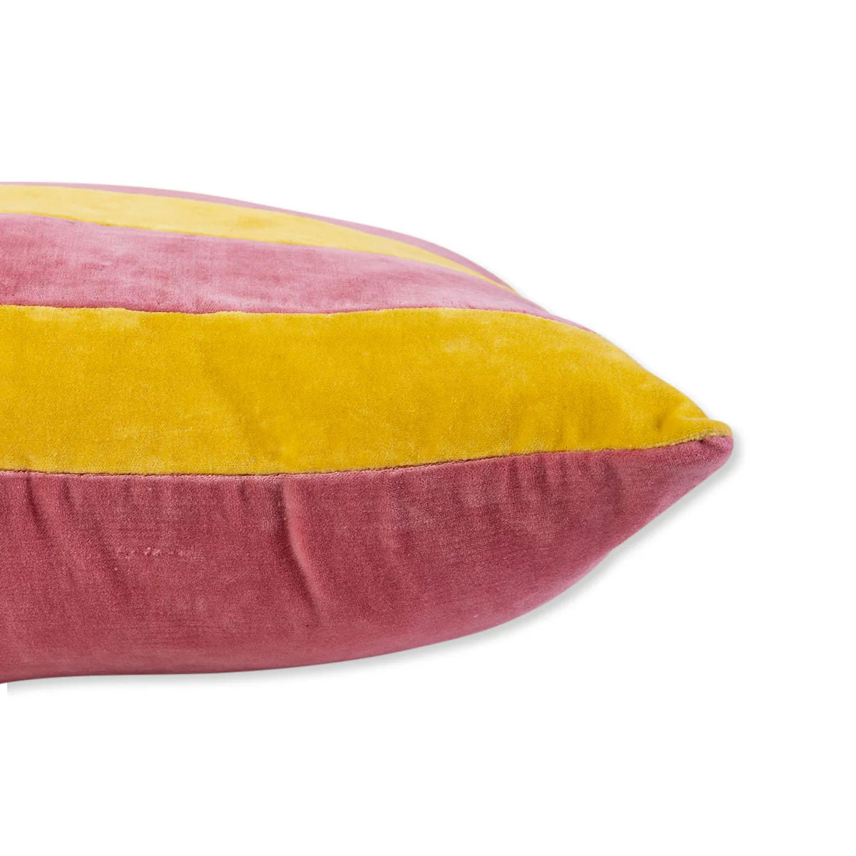 Striped Velvet Lumbar Pillow - Yellow + Light Pink