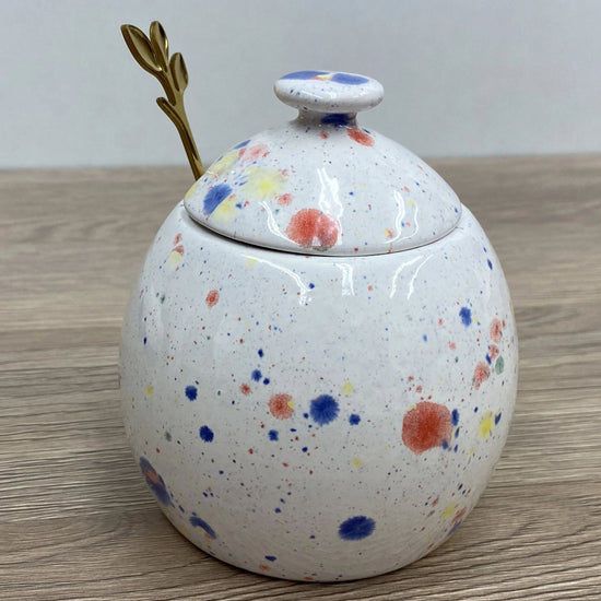 Sugar Bowl with Lid and Spoon in a Celebration Glaze