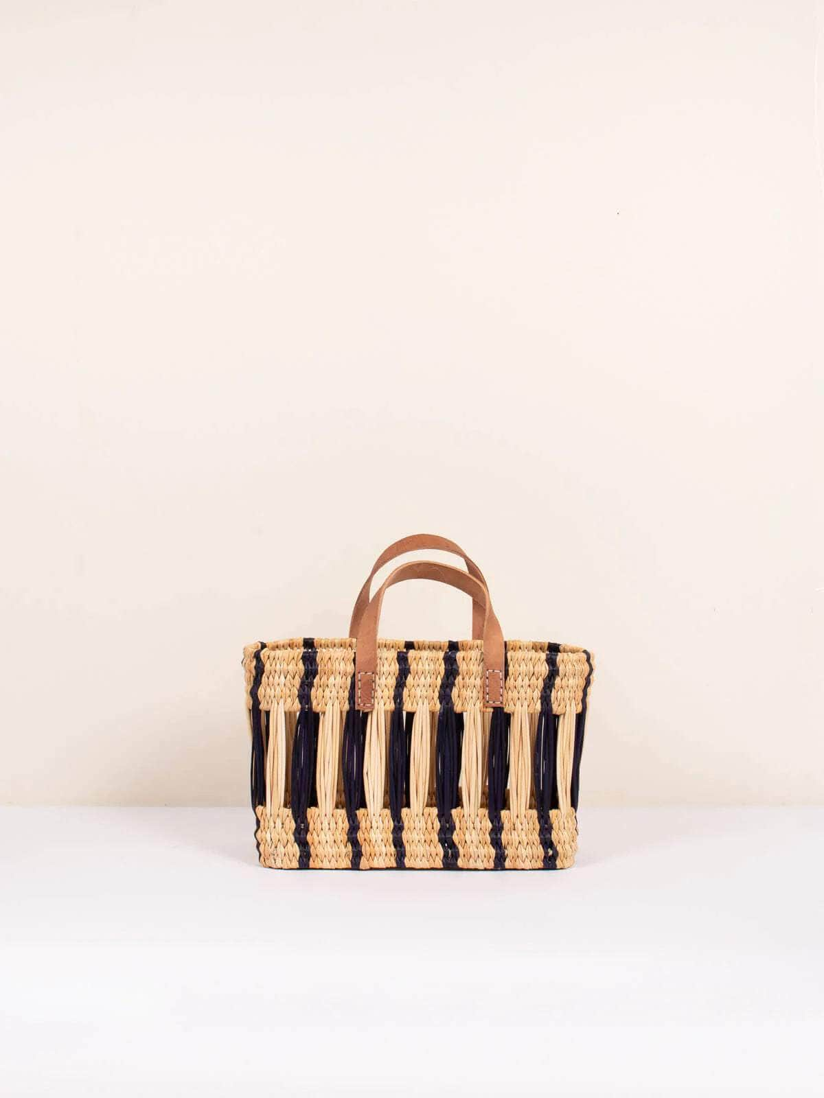 Decorative Reed Basket - Indigo Stripe