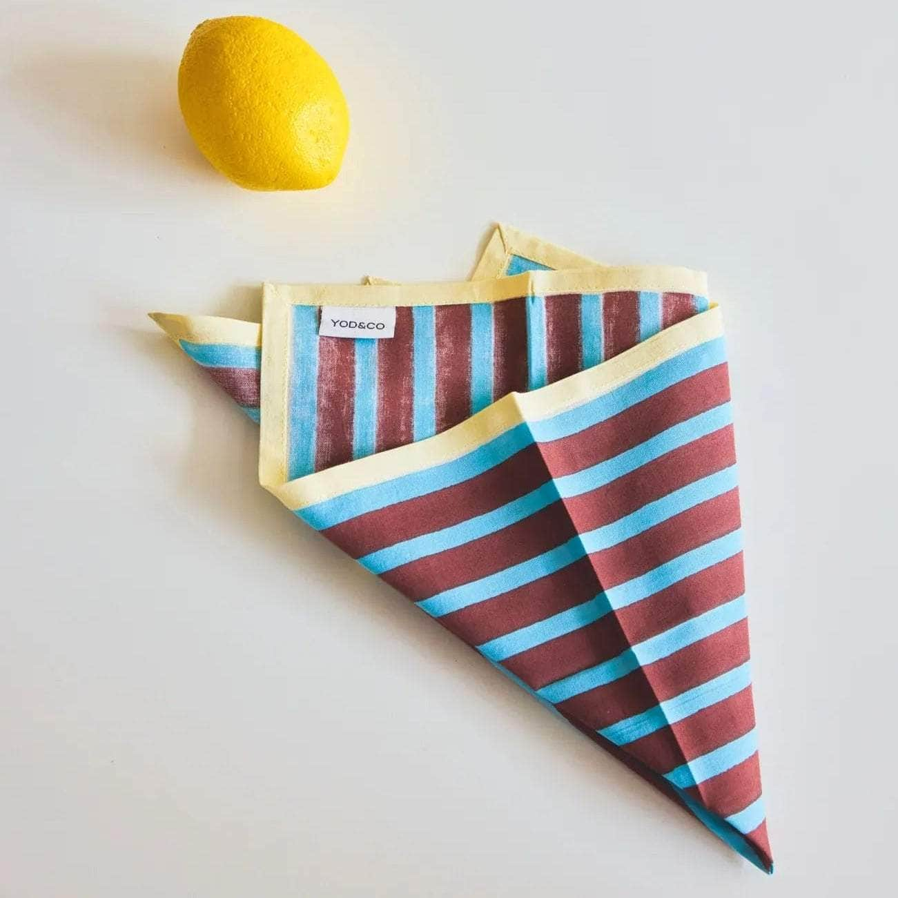 Block Stripe Napkins - Cyan / Russet