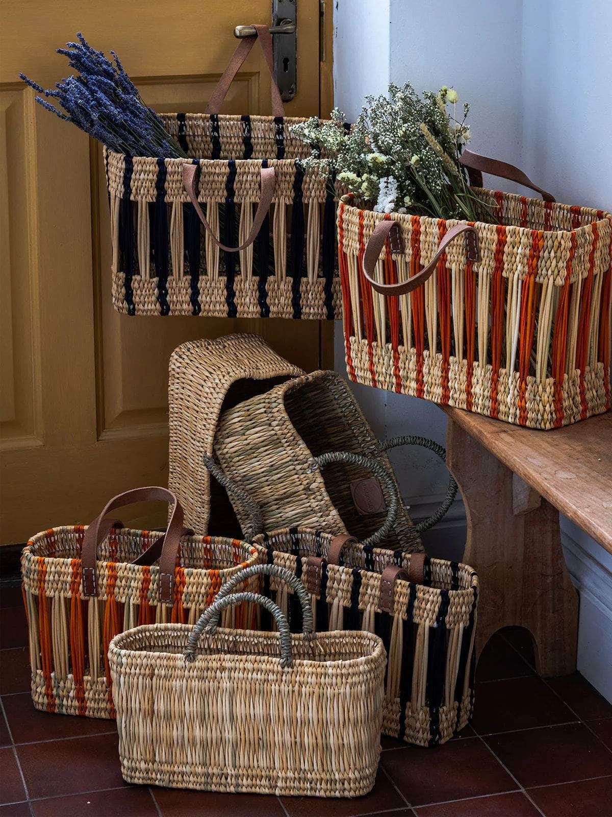 Decorative Reed Basket - Indigo Stripe