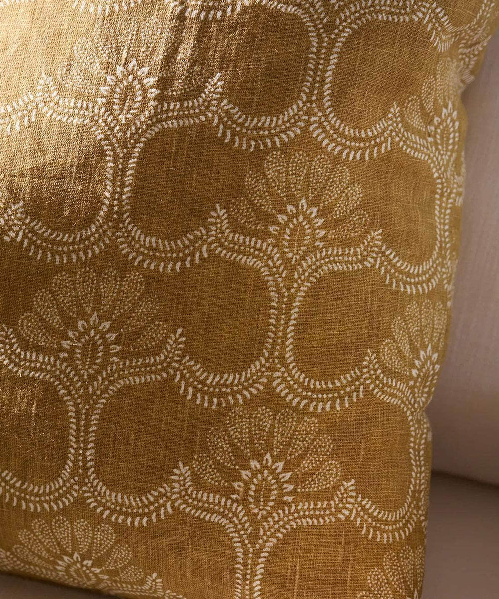 Arabesque Linen Scatter Cushion in Ochre