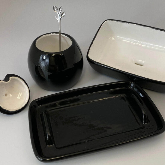 Butter Dish and Sugar Bowl Set - Jet Black Glaze