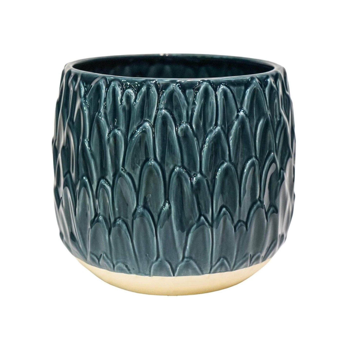 Arles Leaf Embossed Teal Planter