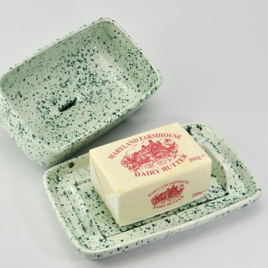 Butter Dish, Speckled Green Glaze