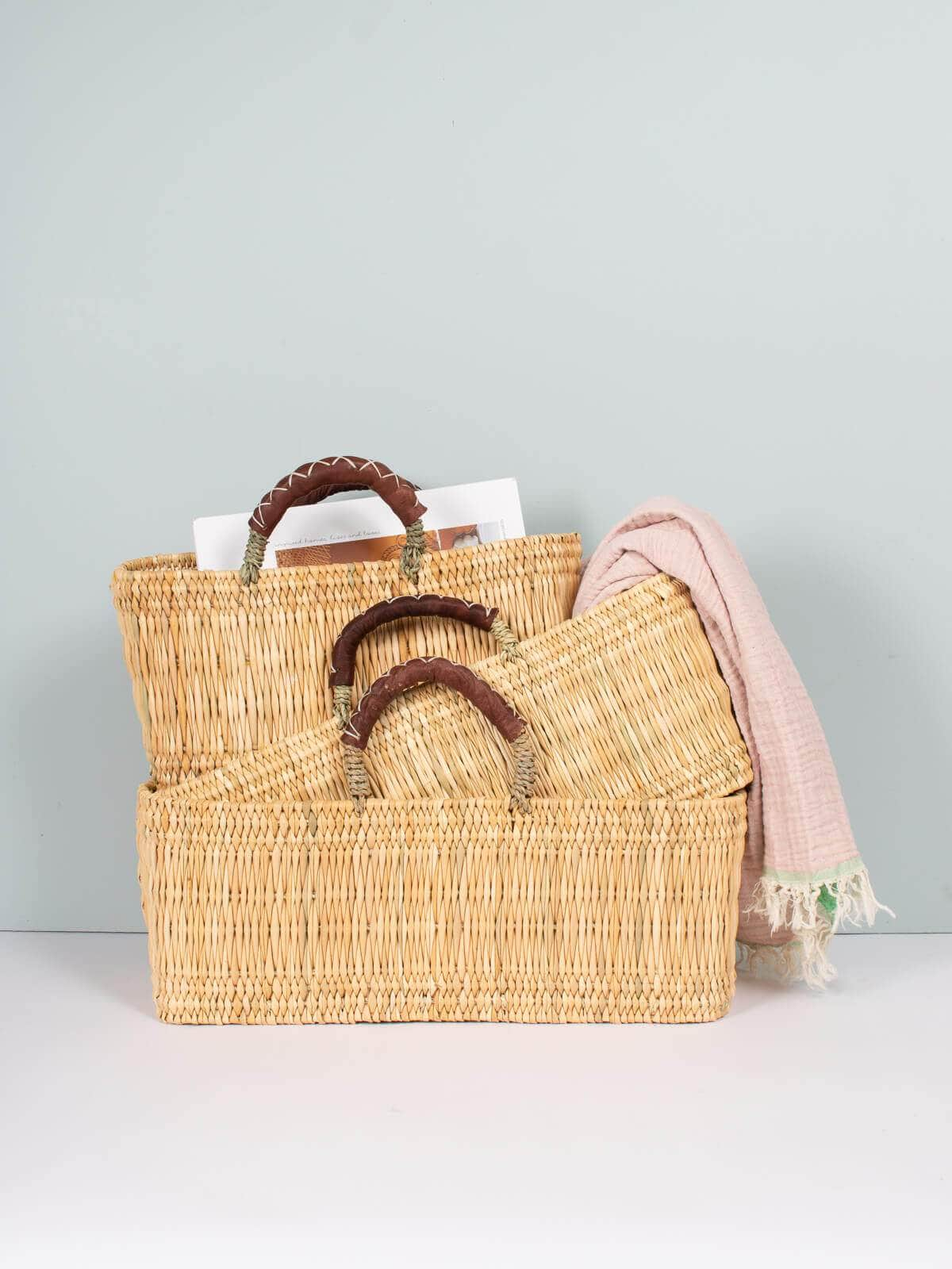 Reed Basket with Leather